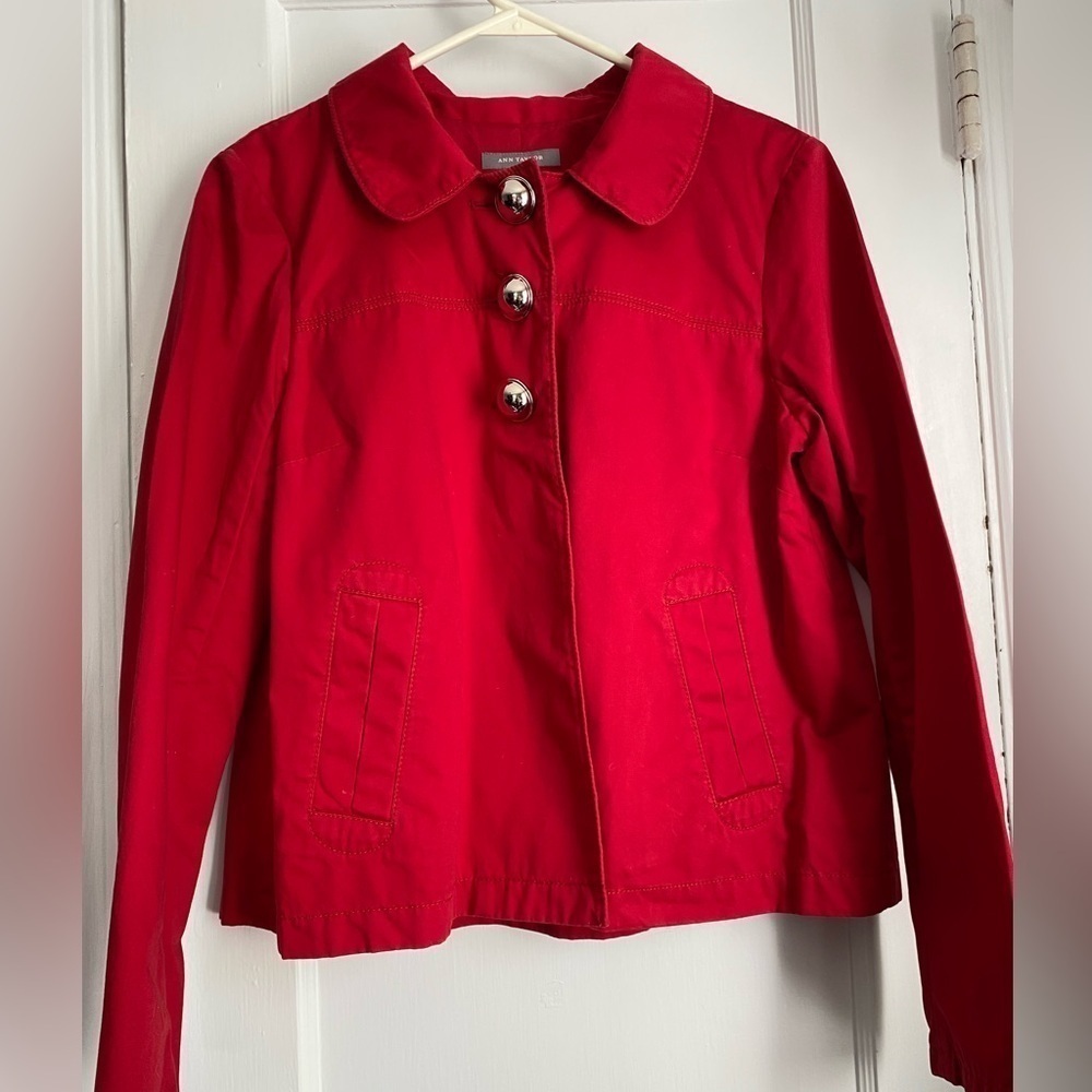 Ann Taylor, Red Cropped Jacket with three Silver Buttons, Size: Medium